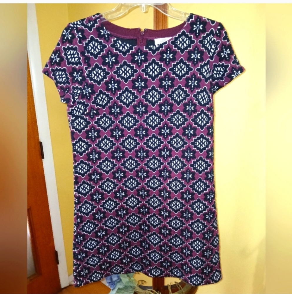 LOFT Geometric Print Mini Dress Purple Blue Size Petite Medium - Picture 2 of 6